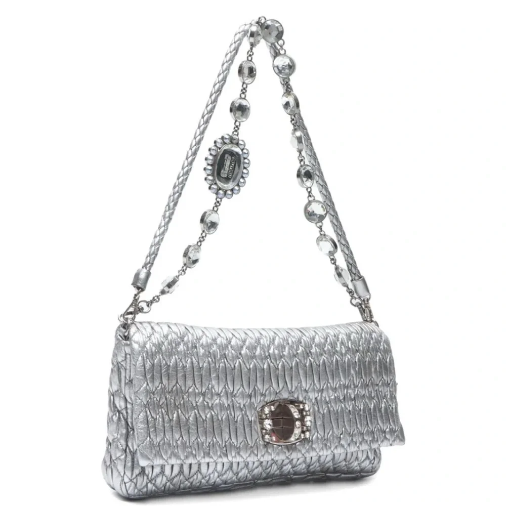 Miu Miu Silver Quilted matelasse crystal shoulder bag - Picture 5 of 7